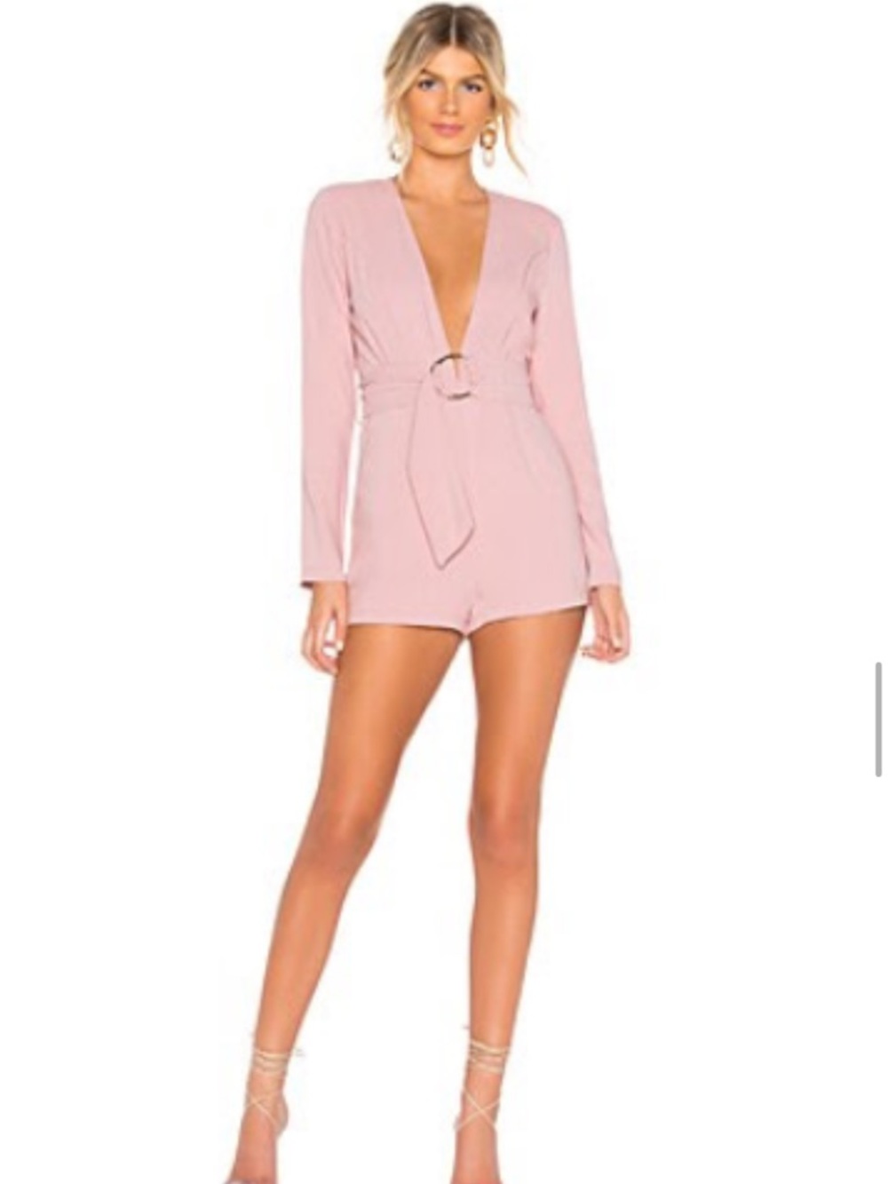 by the way. Rose Pink Long-Sleeve Belted Romper